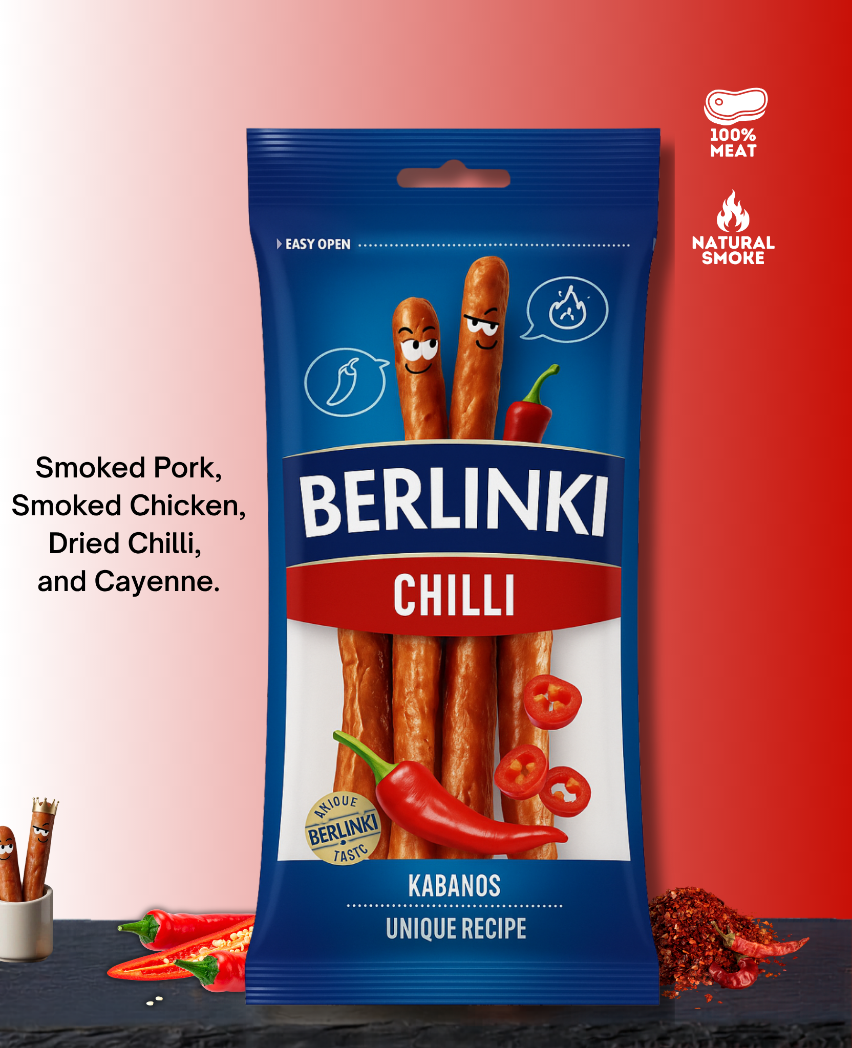 BERLINKI KABANOS CHILLI CHICKENPORK 85G Berlinki Kabanos Chilli Chicken / Pork 85g - Image 1