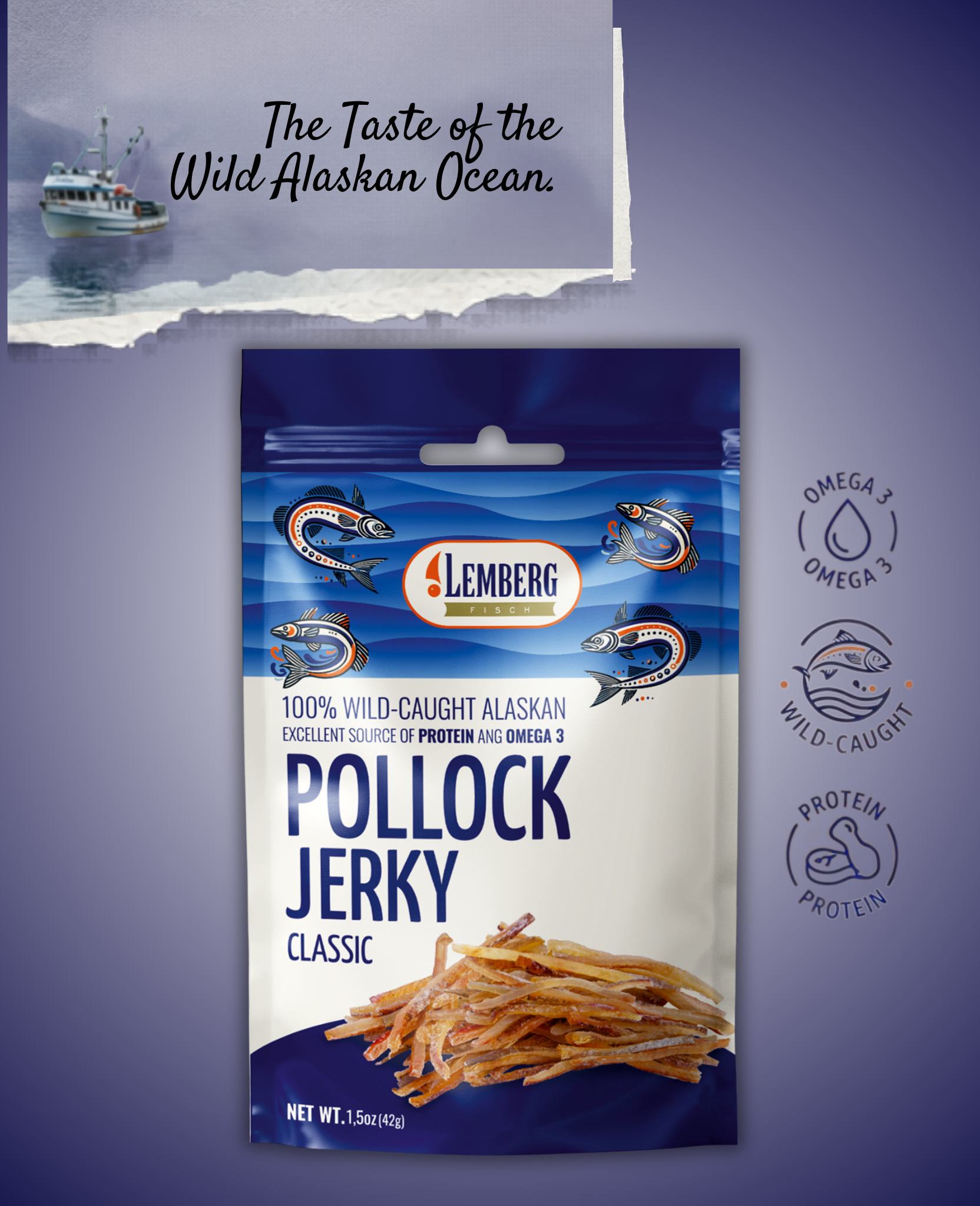 LEMBERG POLLOCK FISH JERKY CLASSIC 42g Lemberg Pollock Fish Jerky Classic 42g - Image 1