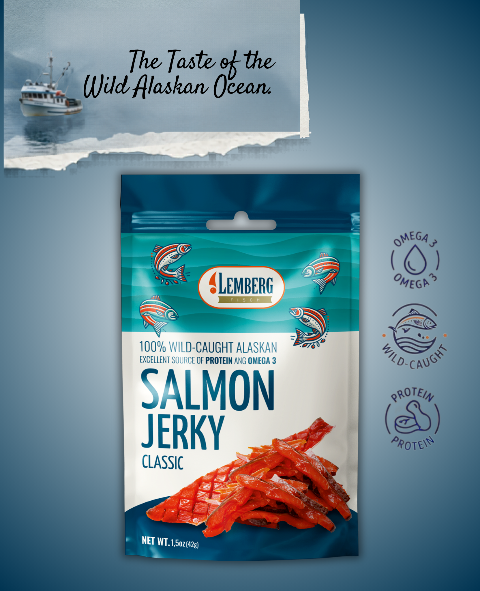 LEMBERG SALMON FISH JERKY CLASSIC 42g Lemberg Salmon Fish Jerky Classic 42g - Image 1