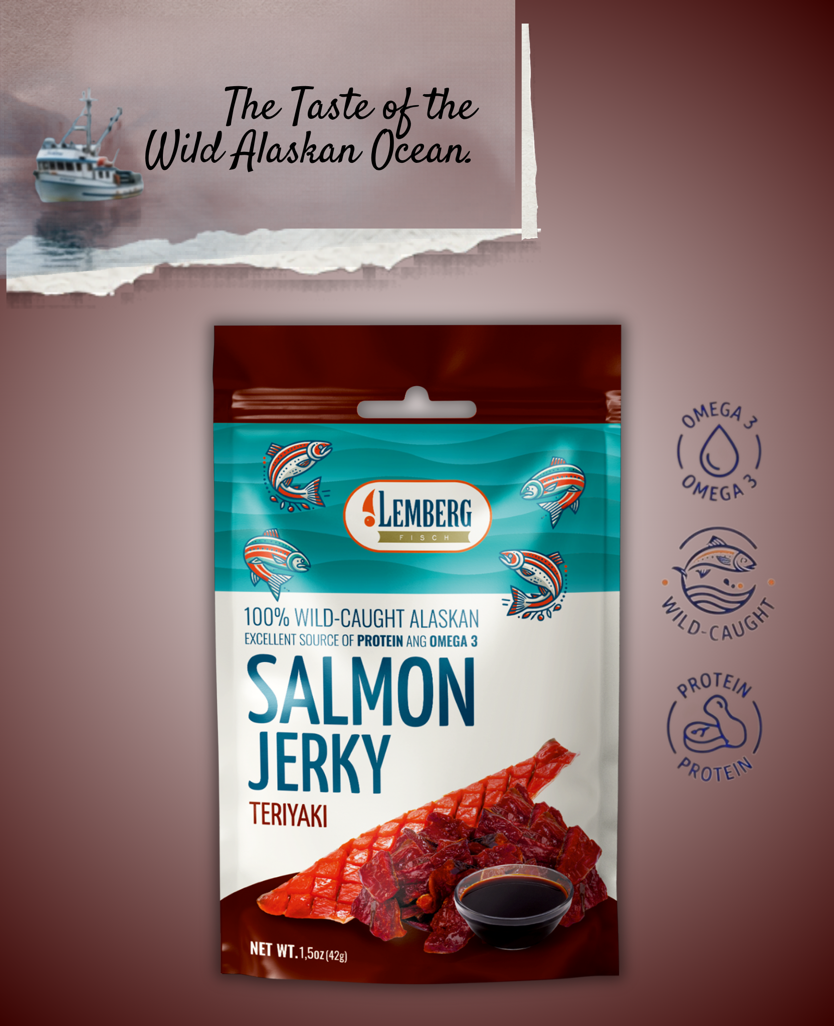 LEMBERG SALMON FISH JERKY TERIYAKI 42g Lemberg Salmon Fish Jerky Teriyaki 42g - Image 1